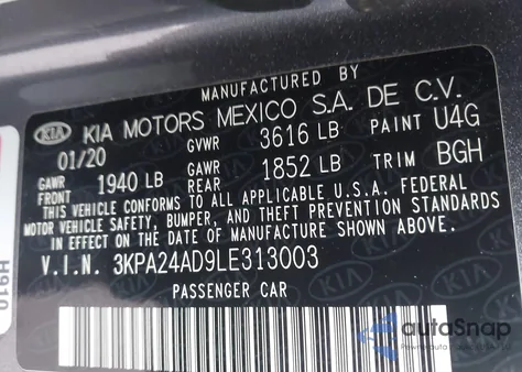 2020 Kia Rio S из США, поврежденный, VIN 3KPA24AD9LE313003